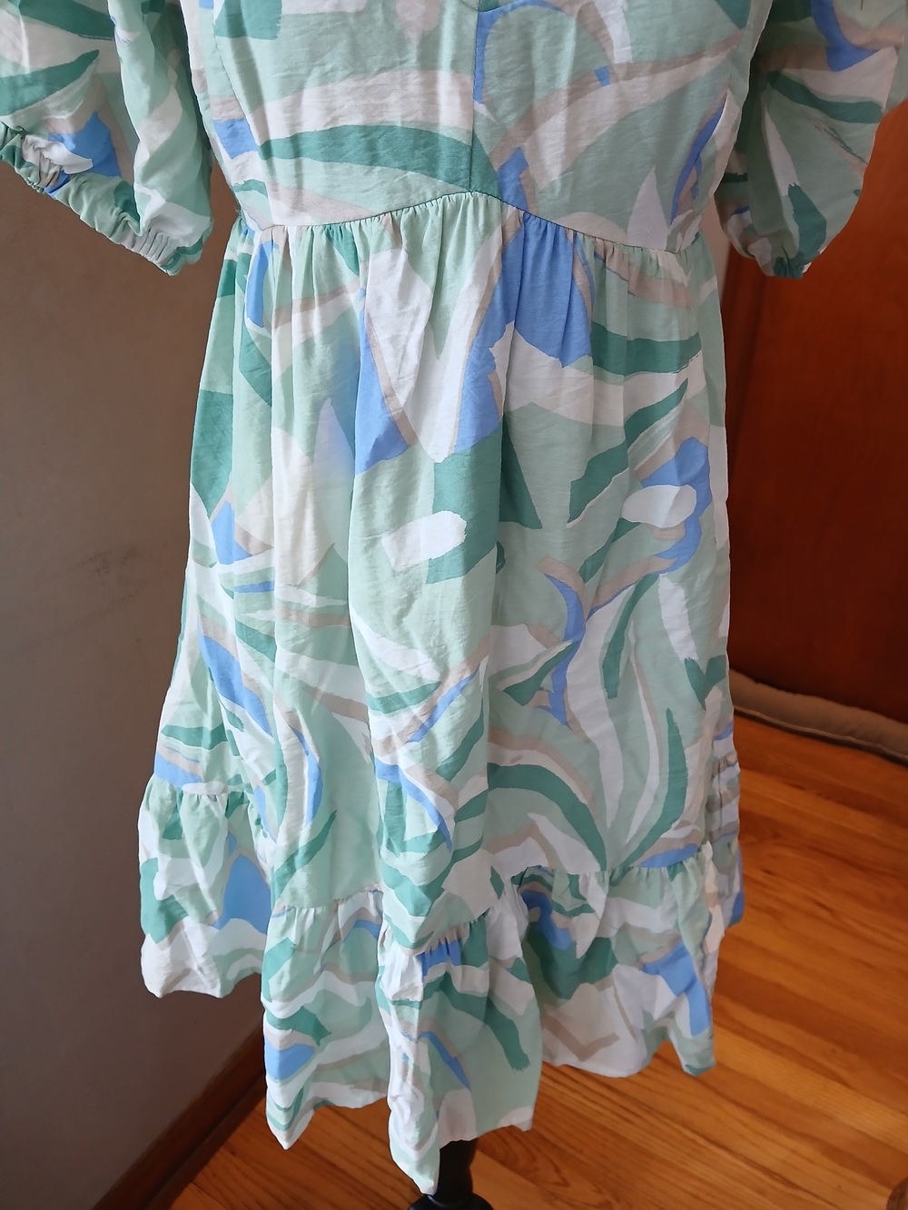 Nine West Smocked Pastel Mint Puff-Sleeve Mini Dress Multi Color Women's XS - Picture 4 of 8